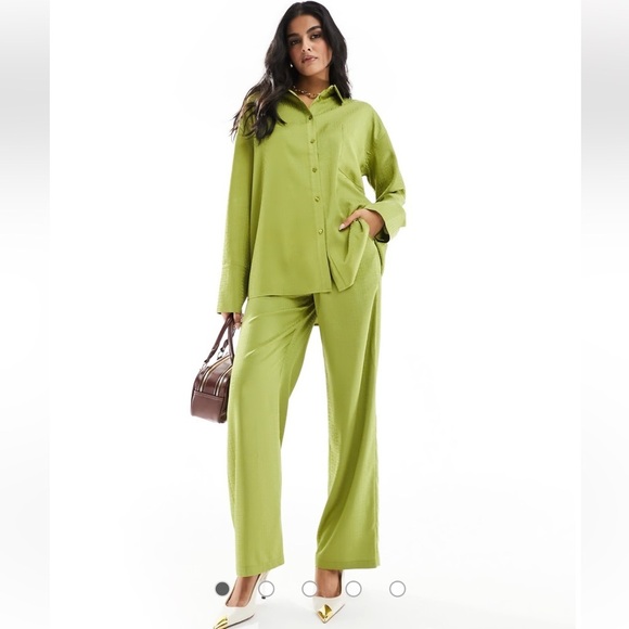 4th & Reckless Geometric Satin Wide Leg Pants in Lime Green Women’s Size L - Picture 2 of 15